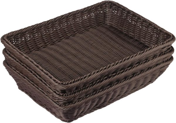 4 PCS 16x12 Inch Wicker Bread Basket, Woven Serving Basket, Tabletop Food Serving Basket for Restaurant, Bakery, Family Party, Hotel, Fruits, Vegetables and Snacks, Coffee