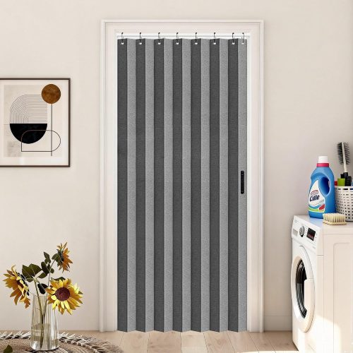 WF5642MAX_1 Vatge Closet Curtain for Open Closet, Pleated Folding Curtains for Doorway, Privacy Room Divider for Separation,1 Panel with Tieback, W39 x L78, Grey
