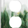WF5670MAX_2 Boho Green Marble Ombre Gold Plant Lines 1 Gang Duplex Outlet Covers Decorative Single Receptacle Light Switch Cover Plate Modern Art Electrical Wall Plate Covers for Farmhouse Bathroom Decor