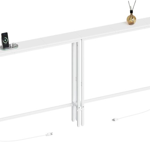 ELYKEN 2 Pack 5.9" Narrow Console Sofa Table with Power Outlets, Total 78.8” Long Behind Couch Table with Charge Station and 4.9’ Extension Cord for Living Room, 5.9" D x 78.8”W x 29.5”H, White