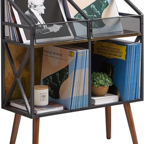 EYOCAL Vinyl Record Storage Holder Rack,250 LP Wooden Record Display Table for Albums Books Magazines Files for Living Room Bedroom Patent Pending