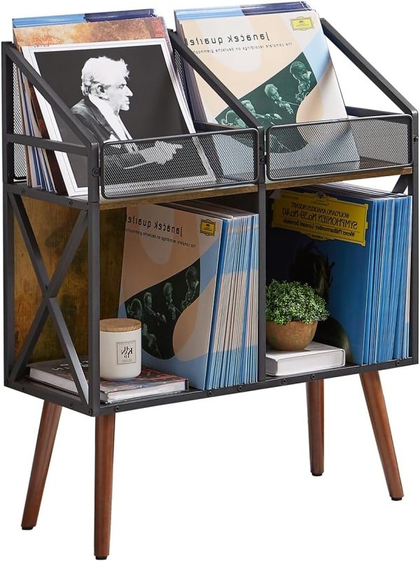 EYOCAL Vinyl Record Storage Holder Rack,250 LP Wooden Record Display Table for Albums Books Magazines Files for Living Room Bedroom Patent Pending