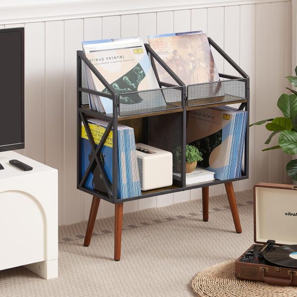 EYOCAL Vinyl Record Storage Holder Rack,250 LP Wooden Record Display Table for Albums Books Magazines Files for Living Room Bedroom Patent Pending