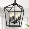 WF5952MAX_1 4 Light Chandelier, Industrial Ceiling Light Black Lantern Light Fixtures with Farmhouse Metal Cage Adjustable Height Rustic Geometric Hanging Light E12 Base for Kitchen Island, Entryway, Indoor