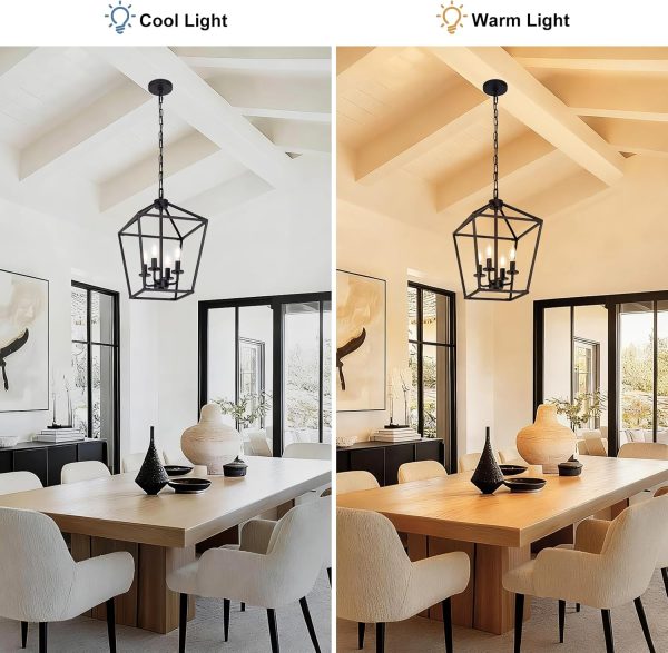 WF5952MAX_4 4 Light Chandelier, Industrial Ceiling Light Black Lantern Light Fixtures with Farmhouse Metal Cage Adjustable Height Rustic Geometric Hanging Light E12 Base for Kitchen Island, Entryway, Indoor