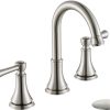 Bathroom Faucet for 3 Hole Brushed Nickel with Pop-Up Drain | 2-Handle Modern Widespread Bathroom Sink Faucet, Vanity Lavatory Faucet with 360° Swivel Stainless Steel Spout, TAF830Y-BN
