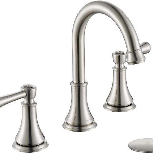 Bathroom Faucet for 3 Hole Brushed Nickel with Pop-Up Drain | 2-Handle Modern Widespread Bathroom Sink Faucet, Vanity Lavatory Faucet with 360° Swivel Stainless Steel Spout, TAF830Y-BN