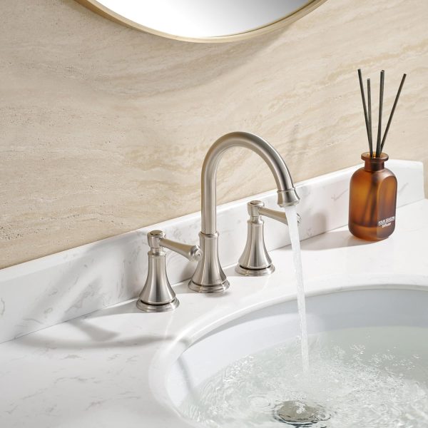 Bathroom Faucet for 3 Hole Brushed Nickel with Pop-Up Drain | 2-Handle Modern Widespread Bathroom Sink Faucet, Vanity Lavatory Faucet with 360° Swivel Stainless Steel Spout, TAF830Y-BN
