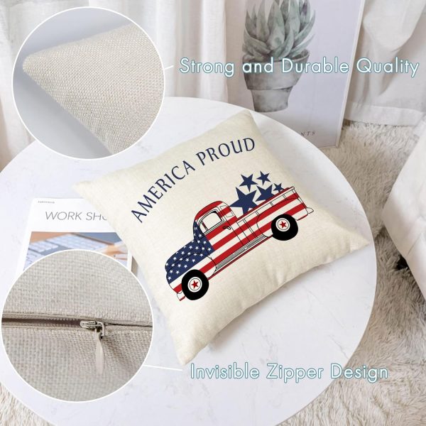 YeeJu Set of 4 Patriotic Throw Pillow Covers 18x18 4th of July Pillow Covers American Flag Fourth of July Memorial Day Independence Day Red White Blue Veteran Pillow Cases for Home Outdoor Decoration
