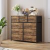 LUMTOK 10 Drawers Dresser with Fabric Bins for Bedroom,Closets，Rustic Brown | Fabric Storage Tower with wooden top,Chest of Drawers with Steel Frame for Clothing storage，for Living Room,Hallway, Closet