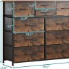 LUMTOK 10 Drawers Dresser with Fabric Bins for Bedroom,Closets，Rustic Brown | Fabric Storage Tower with wooden top,Chest of Drawers with Steel Frame for Clothing storage，for Living Room,Hallway, Closet