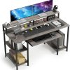WF7376MAX_1 VERMESS Computer Desk- 48 Inch Home Office Desk with Keyboard Tray, 47" Gaming Desk with Full Monitor Stand & Storage Shelves & CPU Stand, Modern Study Writing Table with Shelf for Storage, Gray Oak