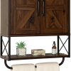 RUSTOWN Farmhouse Medicine Cabinet with 2 Barn Door & Towel Bar Rack | Boho Wood Wall Mounted Storage Cabinet with Adjustable Shelf, 3-Tier Above Toilet Cabinet for Bathroom, Laundry, Living Room