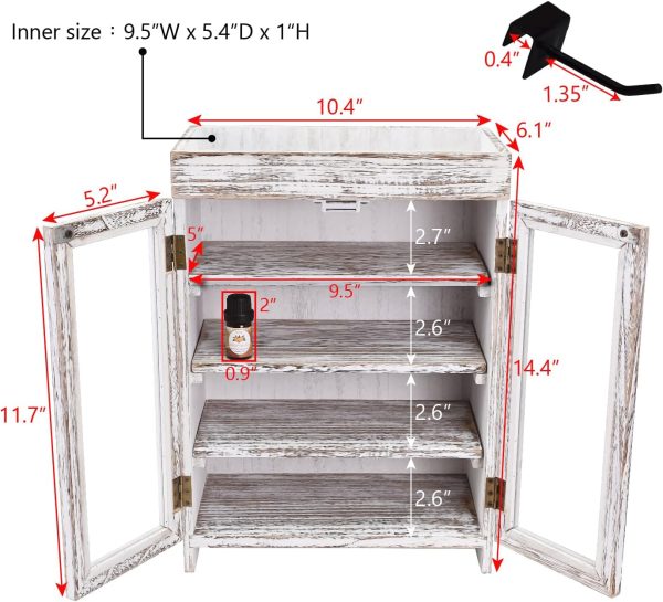 Ikee Design Wooden Countertop Storage Cabinet. Customizable Organizer with Adjustable Shelves, Glass Window Door and Removable Metal Hook. Perfect for Kitchen, Vanity, or Bathroom. Antique White | 3-PIECE SHADOW BOX SET: Antique white wall shelves with doors and 24 compartments for collectibles and mini figures.
