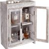 Ikee Design Wooden Countertop Storage Cabinet. Customizable Organizer with Adjustable Shelves, Glass Window Door and Removable Metal Hook. Perfect for Kitchen, Vanity, or Bathroom. Antique White | 3-PIECE SHADOW BOX SET: Antique white wall shelves with doors and 24 compartments for collectibles and mini figures.