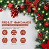 DOIOWN Christmas Garland with Lights,9Ft Prelit Christmas Garland for Mantle,100 LED Christmas Decorations Garland with Berries,Bows,Pine Cones,Flowers for Stairs Indoor Outdoor Decor Battery Operated