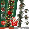 DOIOWN Christmas Garland with Lights,9Ft Prelit Christmas Garland for Mantle,100 LED Christmas Decorations Garland with Berries,Bows,Pine Cones,Flowers for Stairs Indoor Outdoor Decor Battery Operated