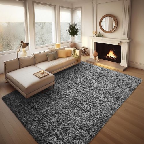 WF9248MAX_1 Ophanie 8x10 Area Rugs for Living Room,Upgrade Non-Slip Fluffy Soft Large Shag Bedroom Carpet,Grey Big Indoor Thick Rug,Gray Carpets for Boy and Girls Room Dorm Decor with Over 99 pcs Pile fibers
