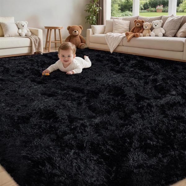 8x10 Area Rug for Living Room,Black Fluffy Shag Non-Slip Bedroom Rugs | Ultra Soft Large Fuzzy Plush Indoor Carpet，Washable Rugs for Bedroom Kids Nursery Office Dorm Modern Decor