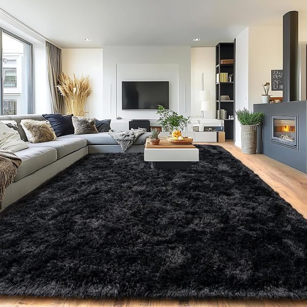 Pionblank 8x10 Rug for Living Room, Fluffy Plush Large Area Rug, Black | Modern Shag Non Slip Soft Fuzzy Furry Carpet for Bedroom Kids Room Teens Dorm Home Decor