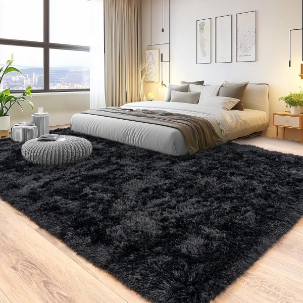 Pionblank 8x10 Rug for Living Room, Fluffy Plush Large Area Rug, Black | Modern Shag Non Slip Soft Fuzzy Furry Carpet for Bedroom Kids Room Teens Dorm Home Decor