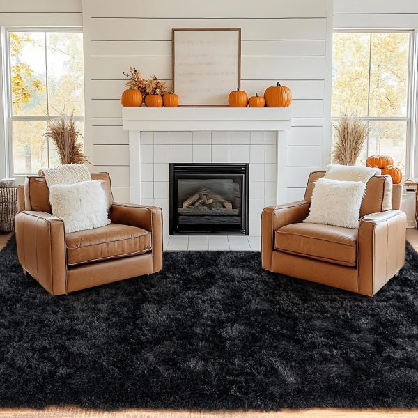 Pionblank 8x10 Rug for Living Room, Fluffy Plush Large Area Rug, Black | Modern Shag Non Slip Soft Fuzzy Furry Carpet for Bedroom Kids Room Teens Dorm Home Decor
