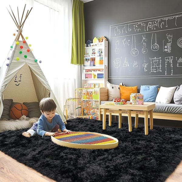 Pionblank 8x10 Rug for Living Room, Fluffy Plush Large Area Rug, Black | Modern Shag Non Slip Soft Fuzzy Furry Carpet for Bedroom Kids Room Teens Dorm Home Decor