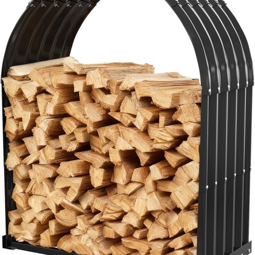 WF9551MAX_1 TBMLC Heavy-Duty Black Firewood Storage Shed – Metal Log Holder with 32" Round Roof – Outdoor Wood Rack for Patio, Deck & Fireplace – Weatherproof Lumber Stand for Firewood (2.7FT Diameter Roof)