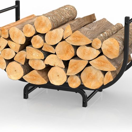 NANANARDOSO Curved Firewood Rack,32 inches Powder Coated Wood Storage Rack Rustproof Metal Log Firewood Holder for Fireplaces Wood Storage,Black