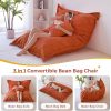 MAXYOYO Giant Bean Bag Chair with Pillow, 3 in 1 Convertible Bean Bag Chair | Removable Floor Cushion Stuffed Floor Lounger for Adults with Washable Cover, Lazy Chair for Living Room, Orange, Full