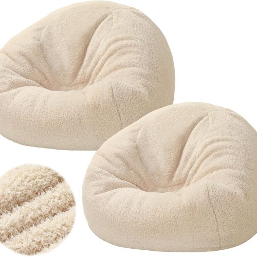 Sliner 2 Pcs Stuffed Animal Storage Bean Bag Chair Cover for Adults (No Filler) Zipper Soft Bean Bag Cover for Organizing Plush Toys, Textile or Foam(White,Small)