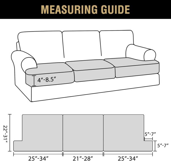 H.VERSAILTEX Stretch Velvet 3 Piece T Cushion Sofa Slipcovers Individually Cushion Cover for 3 Cushion Couch Seat Cushion Covers for Sofa Seat Cushion Covers Stay in Place(Sofa, Grey)