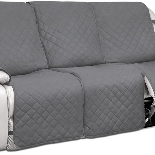 PureFit Water Resistant Reversible Sofa Covers for Reclining Sofa - Non Slip Split Recliner Couch Cover for 3 Cushion Couch, Washable Furniture Protector for Kid, Dog (3 Seat, Gray/Light Gray)