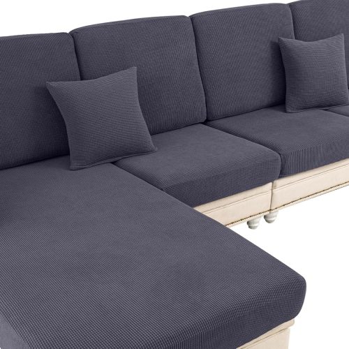 LA MEACK Couch Cushion Covers Seat Cushion Cover Stretch Couch Cover Separate Sectional Sofa Slipcovers Furniture Protector(3 Pieces for Seat or Sofa Backrest, Dark Grey)