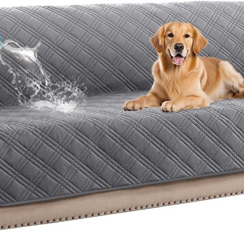 WF9832MAX_1 H.VERSAILTEX 100% Waterproof Couch Covers for 3 Cushion Couch Sofa Modern Sofa Slipcovers with Elastic Straps Thick Soft Furniture Protector Pet Friendly(Sofa, Grey/Beige)