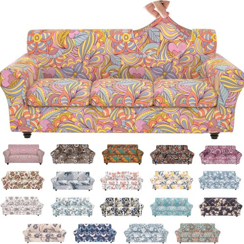 Stretch Couch Covers for 3 Separate Cushion Couch Sofa,Floral Printed Couch Sofa Cover,Washable Sofa Slipcover,Pet Friendly Furniture Protector with Elastic Bottom,Universal Fit for Home(Sofa,Cover)