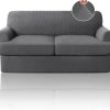 T Cushion Loveseat Slipcover 3 Pieces Sofa Covers for T Cushion Sofa Stretch Sofa Covers for 2 Cushion Couch with 2 Individual T Shape Seat Covers Width Up to 76"- Washable, Grey