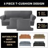 T Cushion Loveseat Slipcover 3 Pieces Sofa Covers for T Cushion Sofa Stretch Sofa Covers for 2 Cushion Couch with 2 Individual T Shape Seat Covers Width Up to 76"- Washable, Grey