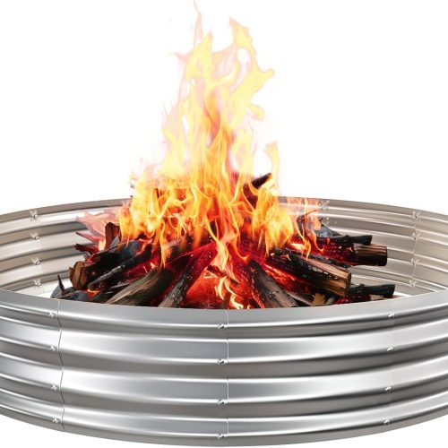 TBMLC 72" Round Galvanized Steel Fire Ring Pit/Raised Garden Bed Kit | 6 FT Diameter,1 FT High, Made of Galvanized Steel Wave-Shaped,0.8 MM Thick,Folded Edges and Round Corner,Gloves Included