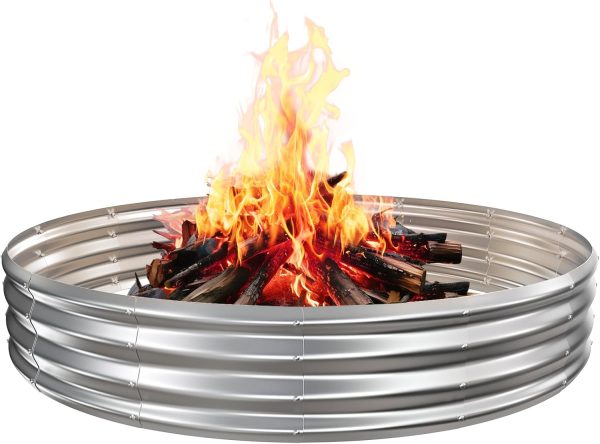 WFOOOO250YRM_1 TBMLC 72" Round Galvanized Steel Fire Ring Pit/Raised Garden Bed Kit | 6 FT Diameter,1 FT High, Made of Galvanized Steel Wave-Shaped,0.8 MM Thick,Folded Edges and Round Corner,Gloves Included