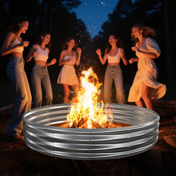 WFOOOO250YRM_2 TBMLC 72" Round Galvanized Steel Fire Ring Pit/Raised Garden Bed Kit | 6 FT Diameter,1 FT High, Made of Galvanized Steel Wave-Shaped,0.8 MM Thick,Folded Edges and Round Corner,Gloves Included