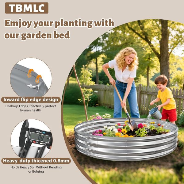 WFOOOO250YRM_3 TBMLC 72" Round Galvanized Steel Fire Ring Pit/Raised Garden Bed Kit | 6 FT Diameter,1 FT High, Made of Galvanized Steel Wave-Shaped,0.8 MM Thick,Folded Edges and Round Corner,Gloves Included