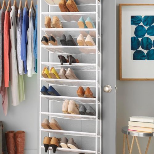 Whitmor 36 Pair Over the Door Shoe Rack, 12 Tier Hanging Shoe Organizer, Heavy Duty Metal & Mesh Shoe Holder, Hanging Shoe Rack for Closet Organizer & Storage, 74" L x 21.7" W x 7.5" H, White