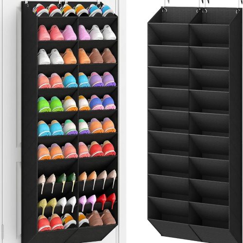 20-30 Pairs Over the Door Shoe Organizer, Breathable Pockets Hanging Shoe Storage for Closet, 10-Tier Door Shoes Rack, Handing Shoes Holder Fit All the Family's Sneakers, Boots, Heels, Black