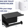 GLNLQ Matte Black Toilet Paper Holder with Shelf, Fits Mega Rolls Size | Adhesive or Screw-in, Waterproof and Rustproof Stainless Steel, Wall Mount Design, Modern Stylish Design, for Bathroom, RV