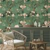 VEELIKE Vintage Green Bird Wallpaper Peel and Stick Chinoiserie Floral Wallpaper Removable Prepasted 17.7''x118'' Green Floral Wall Mural Self Adhesive Renter Friendly Wall Deco for Bedroom Bathroom