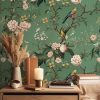 VEELIKE Vintage Green Bird Wallpaper Peel and Stick Chinoiserie Floral Wallpaper Removable Prepasted 17.7''x118'' Green Floral Wall Mural Self Adhesive Renter Friendly Wall Deco for Bedroom Bathroom