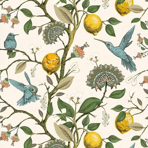 Blue Bird Wallpaper Fresh Lemon Tree Peel and Stick Wallpaper | Vintage Botanical Bird Fruit Self Adhesive Wall Paper Removable Waterproof Prepasted Contact Paper Wall Mural 17.7in x 9.8ft
