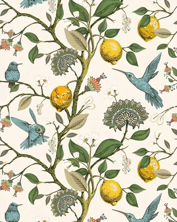 Blue Bird Wallpaper Fresh Lemon Tree Peel and Stick Wallpaper | Vintage Botanical Bird Fruit Self Adhesive Wall Paper Removable Waterproof Prepasted Contact Paper Wall Mural 17.7in x 9.8ft