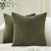 Topfinel Olive Green Decorative Throw Pillow Covers Set of 2 18x18 Inches for Couch Bed Sofa, Boho Aesthetic Home Decor, Soft Corduroy Striped Patchwork Windmill Textured Cushion Cases 45x45 cm